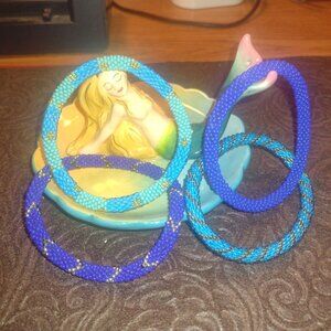 Sashka Co Glass Beads Blues-Turquoise-Gold color Bracelets (set of 4)